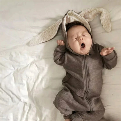 Bunny Baby Romper Long Ears Infant Boy Girl Adorable Animal Rompers Jumpsuit Toddler  Kids Knitted Autumn Rabbit Outift Hooded