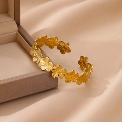 Stainless Steel Bracelet For Women Men Aesthetic Flower Leaf Bangle Opening Gold Color Geometric Bangles Bracelets Femme Jewelry