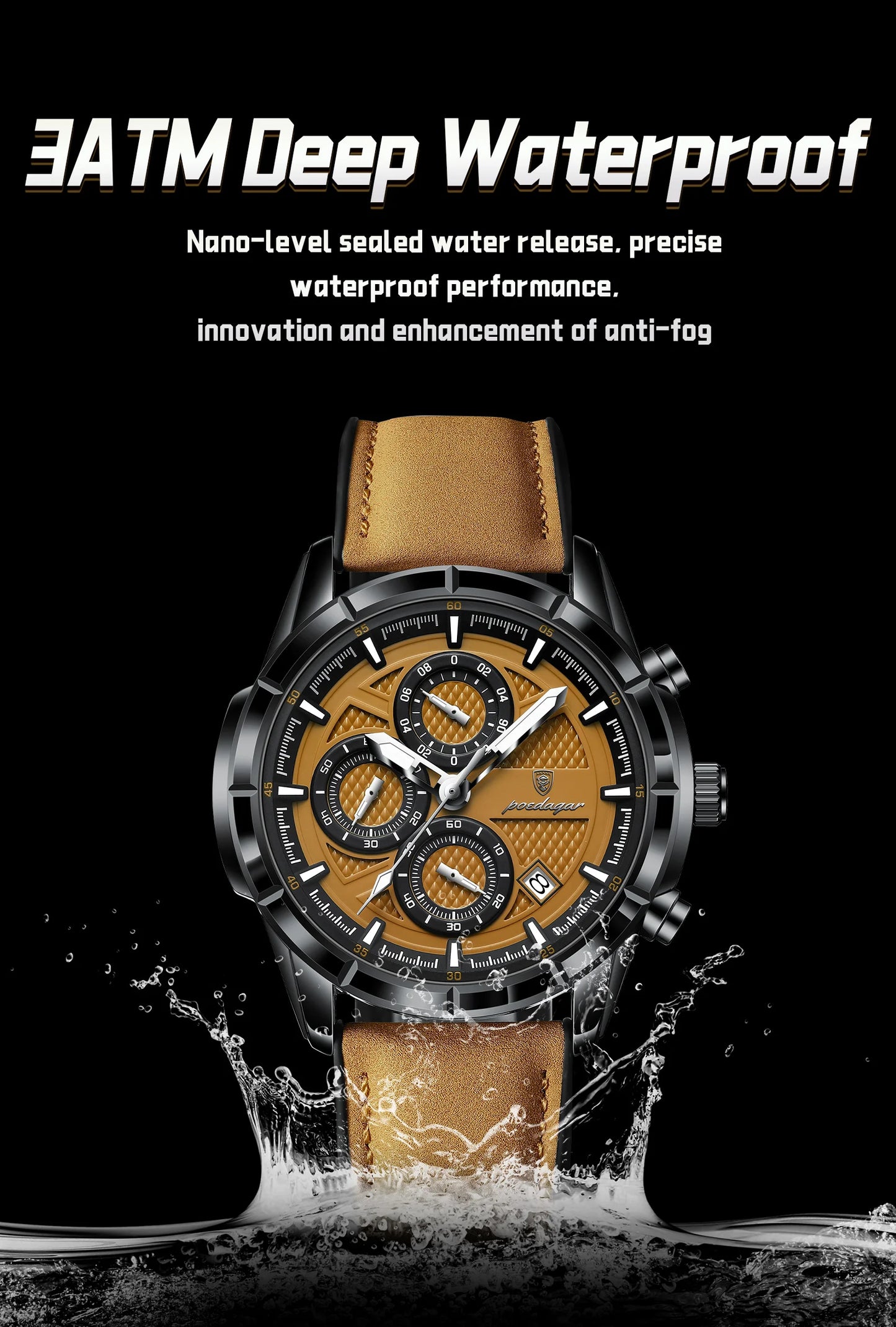 POEDAGAR Luxury Top Men Wristwatch Quartz Original Leather Men's Watches Date Chronograph Waterproof Luminous Man Watch Male+Box