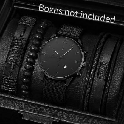 4/5PCS Fashion Men Watches Casual Male's Quartz Watch Bracelets Set Relogio Masculino Reloj Hombre（Without Box）