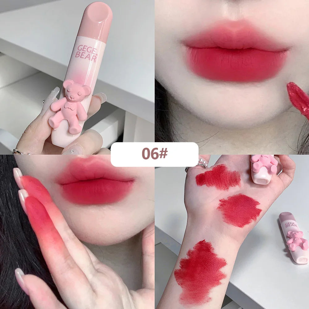Gegebear Bear Lip Glaze Matte Velvet Lipstick Long-lasting Whitening Lip Cream Lip Mud
