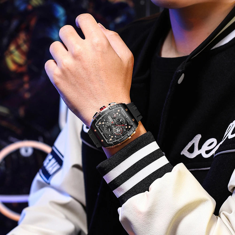 CURREN Fashion men watch brand unique square design luxury quartz sports tape watches men waterproof