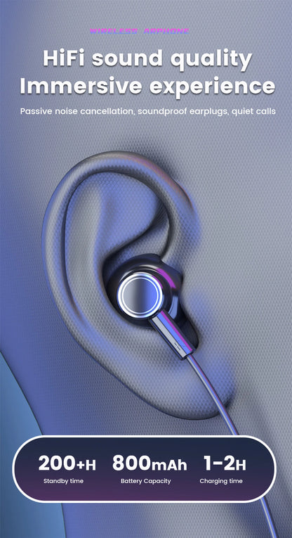 K58 Wireless Earphones Bluetooth 5.3 Neckband Headphones Gaming LED Display HIFI Headset Sports TWS Earbuds With Mic TF Card