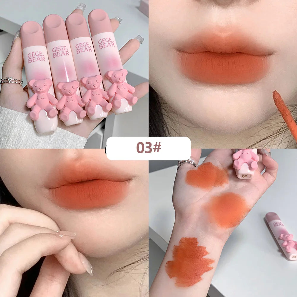 Gegebear Bear Lip Glaze Matte Velvet Lipstick Long-lasting Whitening Lip Cream Lip Mud