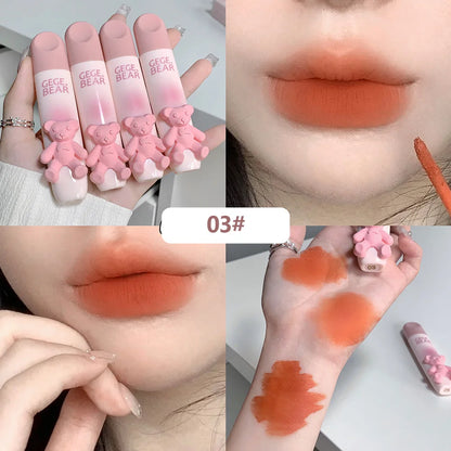 Gegebear Bear Lip Glaze Matte Velvet Lipstick Long-lasting Whitening Lip Cream Lip Mud