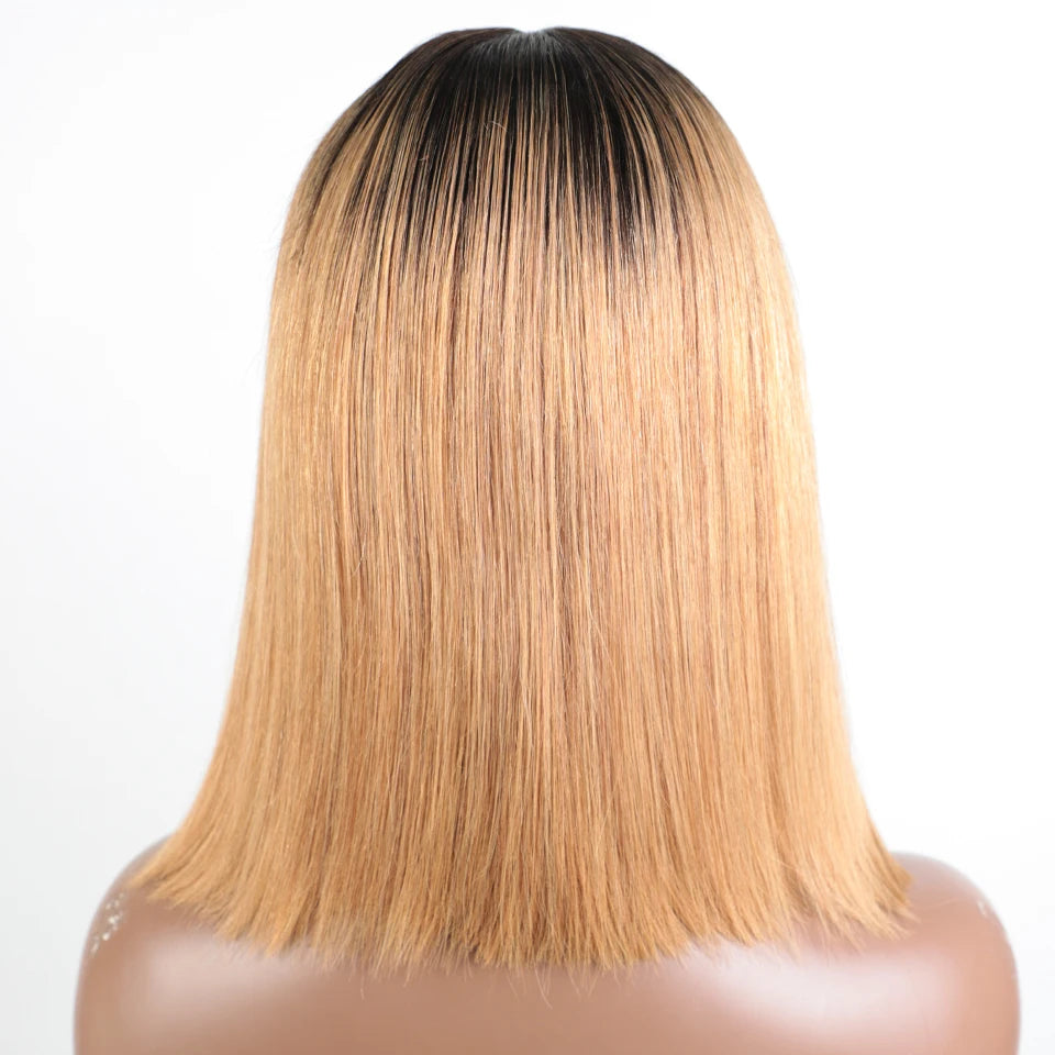 Lekker Ombre Blonde Short Straight Bob 13x1 T Lace Front 100% Human Hair Wigs For Women Glueless Brazilian Remy Hair Colored Wig