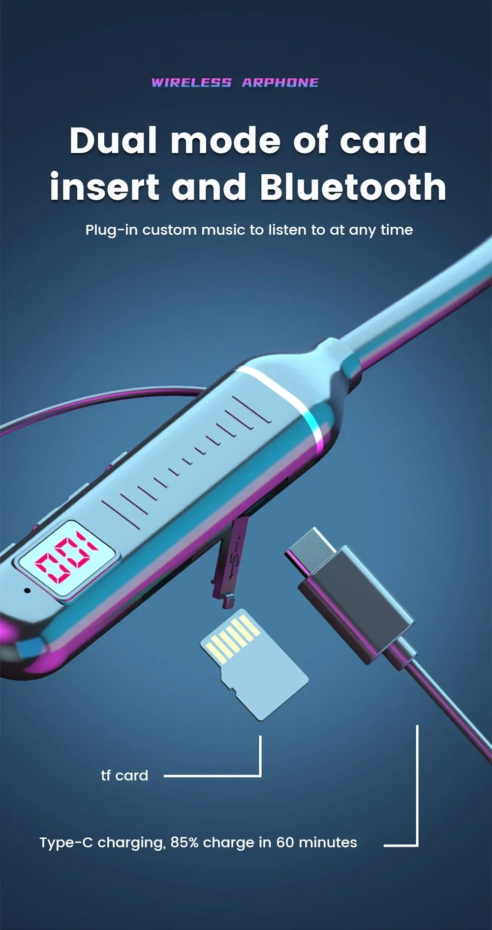 Bluetooth 5.2 Earphones Neckband Headphones TWS Wireless Headsets HiFi Stereo LED Digital Display Dual Mode Waterproof Earbuds