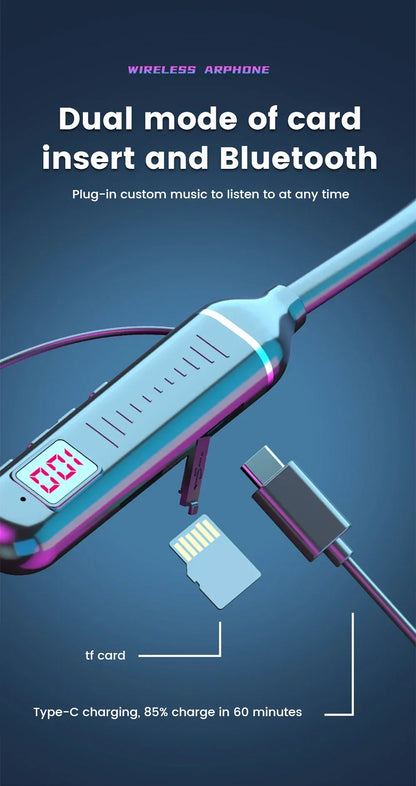 Bluetooth 5.2 Earphones Neckband Headphones TWS Wireless Headsets HiFi Stereo LED Digital Display Dual Mode Waterproof Earbuds