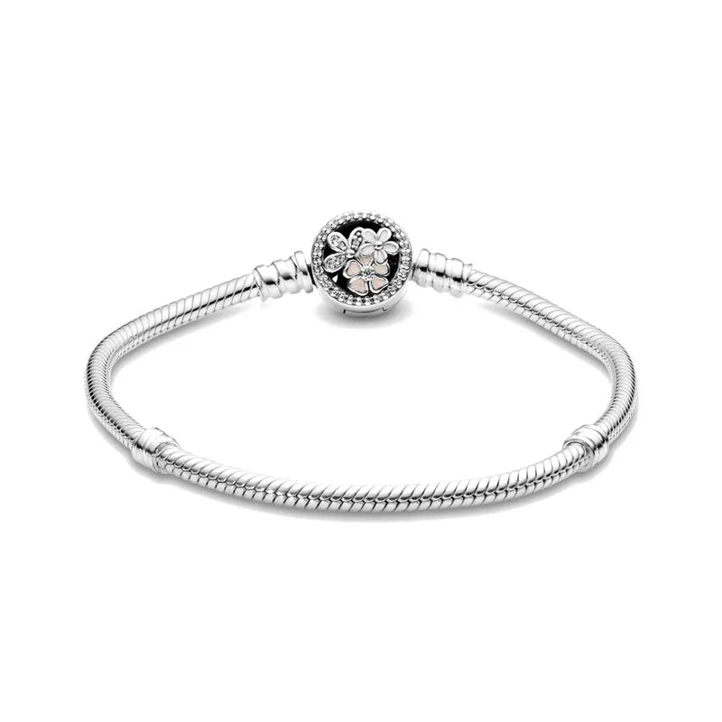 Hot Selling Fashion 925 Sterling Silver Heart Flower Round Clasp Snake Chain Bracelet Bracelets For Bead Charm Jewelry Marking