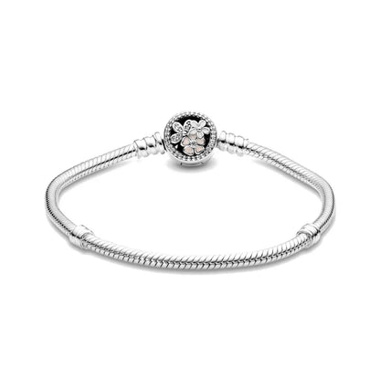 Hot Selling Fashion 925 Sterling Silver Heart Flower Round Clasp Snake Chain Bracelet Bracelets For Bead Charm Jewelry Marking