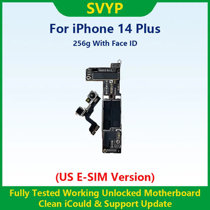 100%Working Fully Tested Mainboard For iPhone 14 Pro Max Unlocked Motherboard With Face ID Cleaned iCloud US E-SIM Version