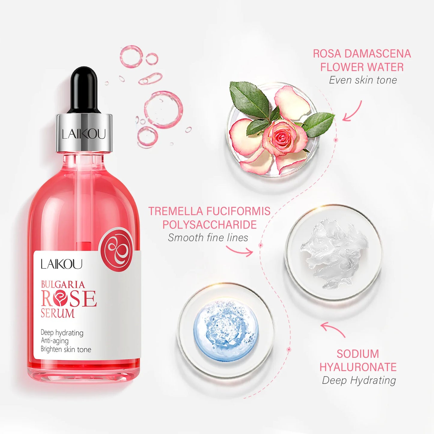 LAIKOU Cherry Blossom or Rose Essence Solution Moisturizing Facial Care Brighten Tighten Hydrating Repair Soothe Soften 100ml