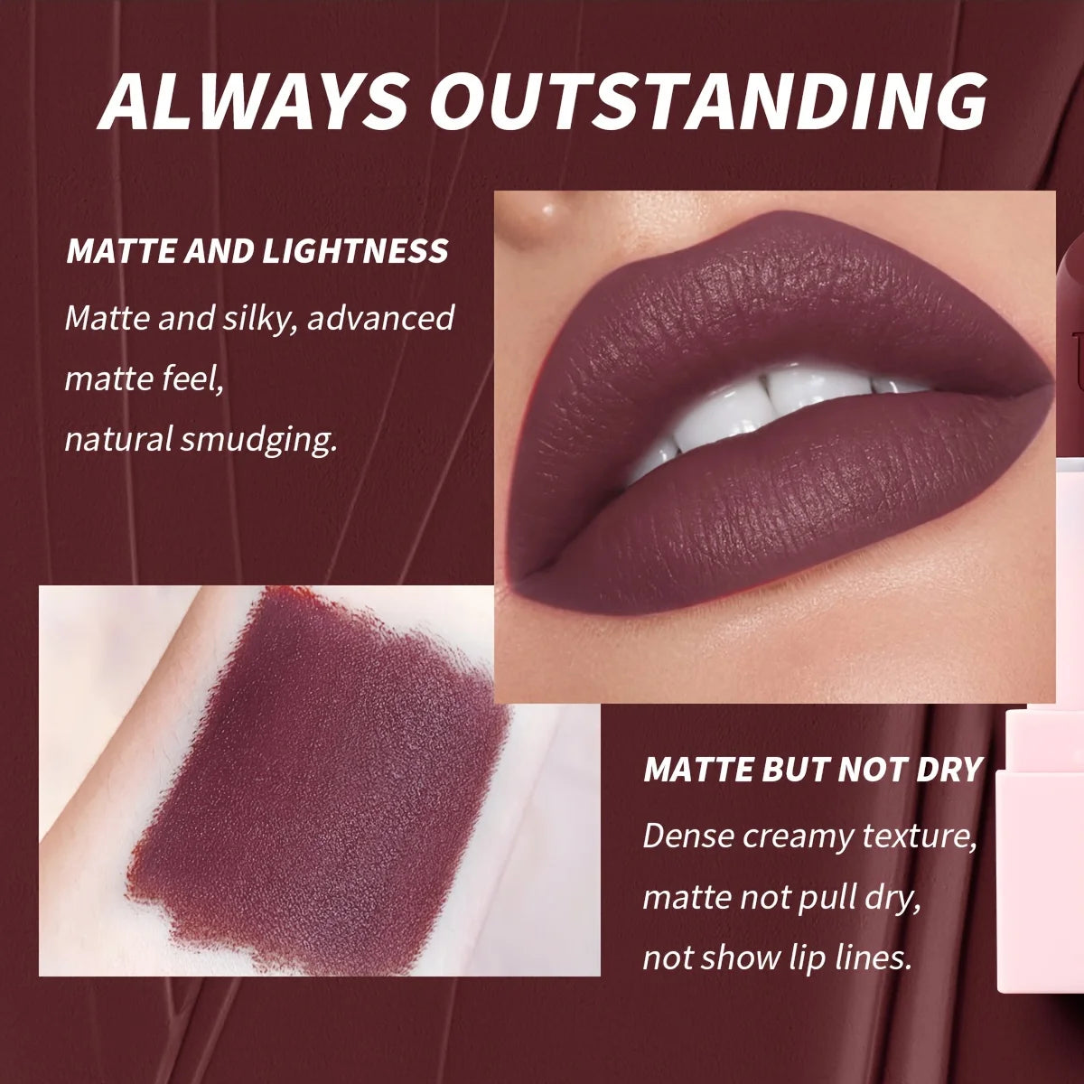 USHAS Purple Matte Lipstick Long Lasting Waterproof 6 Color Lipsticks Sexy Nude Velvet Halloween Brown Moisturizing Lip Makeup