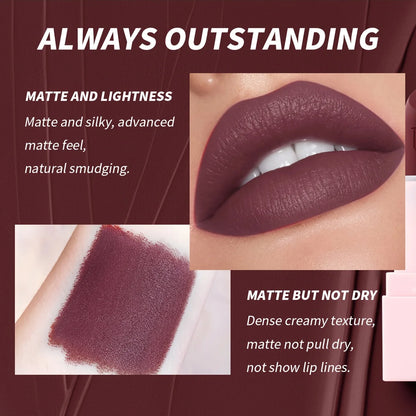 USHAS Purple Matte Lipstick Long Lasting Waterproof 6 Color Lipsticks Sexy Nude Velvet Halloween Brown Moisturizing Lip Makeup