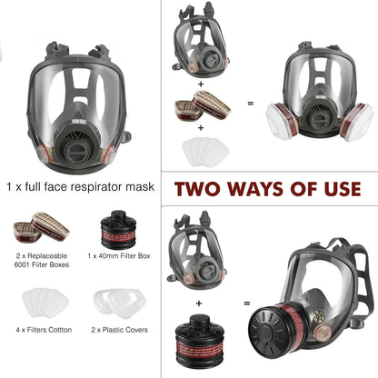 Full Face Gas Masks Survival Chemical Respirator with 40mm Filter, Full Face Respirator Gas Mask with 40mm Activated Carbon Filt