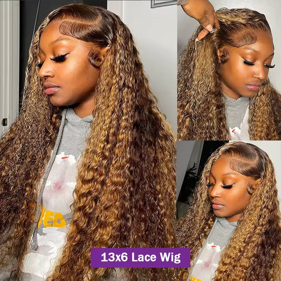 200 High Density Water Wave P4/27 Highlight 13x4 13x6 HD Lace Frontal Deep Wave Wig Brazilian 100% Colored Curly Human Hair Wigs
