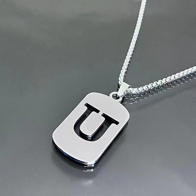 Stainless steel Men Women Pendant Necklace Hollow 26 Mother Without Plating Design  Style Hip Hop Chain for Daily Wear and Gift