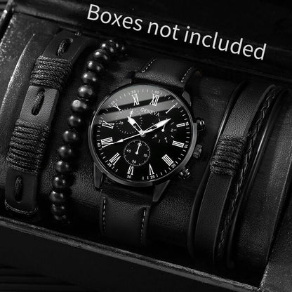 4/5PCS Fashion Men Watches Casual Male's Quartz Watch Bracelets Set Relogio Masculino Reloj Hombre（Without Box）
