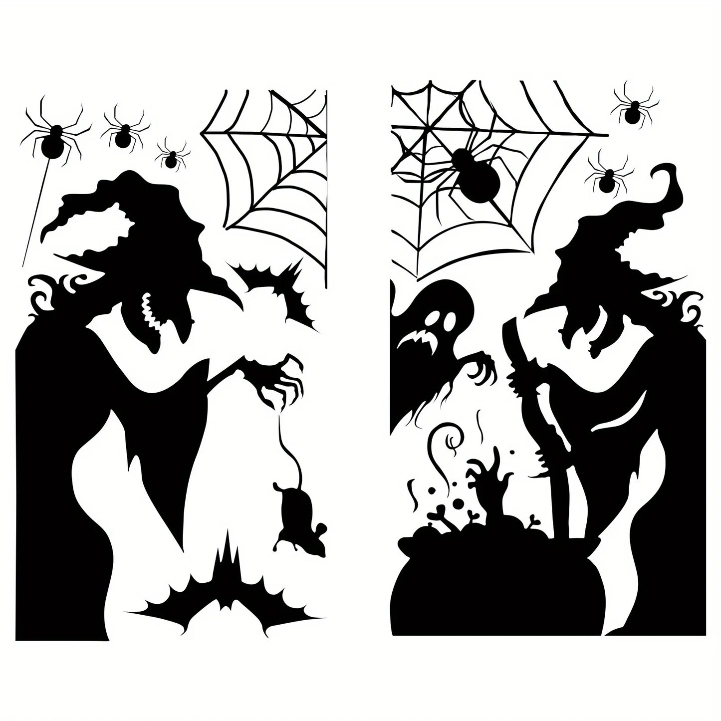 Large Halloween Window Sticker Decoration - Terror Witches, Ghosts, Bats, and Spider Webs Electrostatic Adsorption Stickers