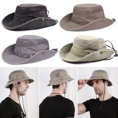 Foldable Cotton Sun Protection Hat Adjustable Breathable Wide Brim Fishing Cap Bucket Hat Jungle Hat Outdoor Camping Accessories