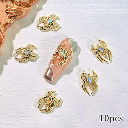 10pcs Halloween Spider Rhinestone 3D Alloy Retro Punk Spider Nail Charms Halloween Nail Art Jewelry Gems for Manicure Decoration