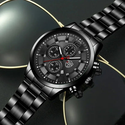 4pcs Classic Black Men's Watch Quartz Watches Are Suitable for Everyday Wear
