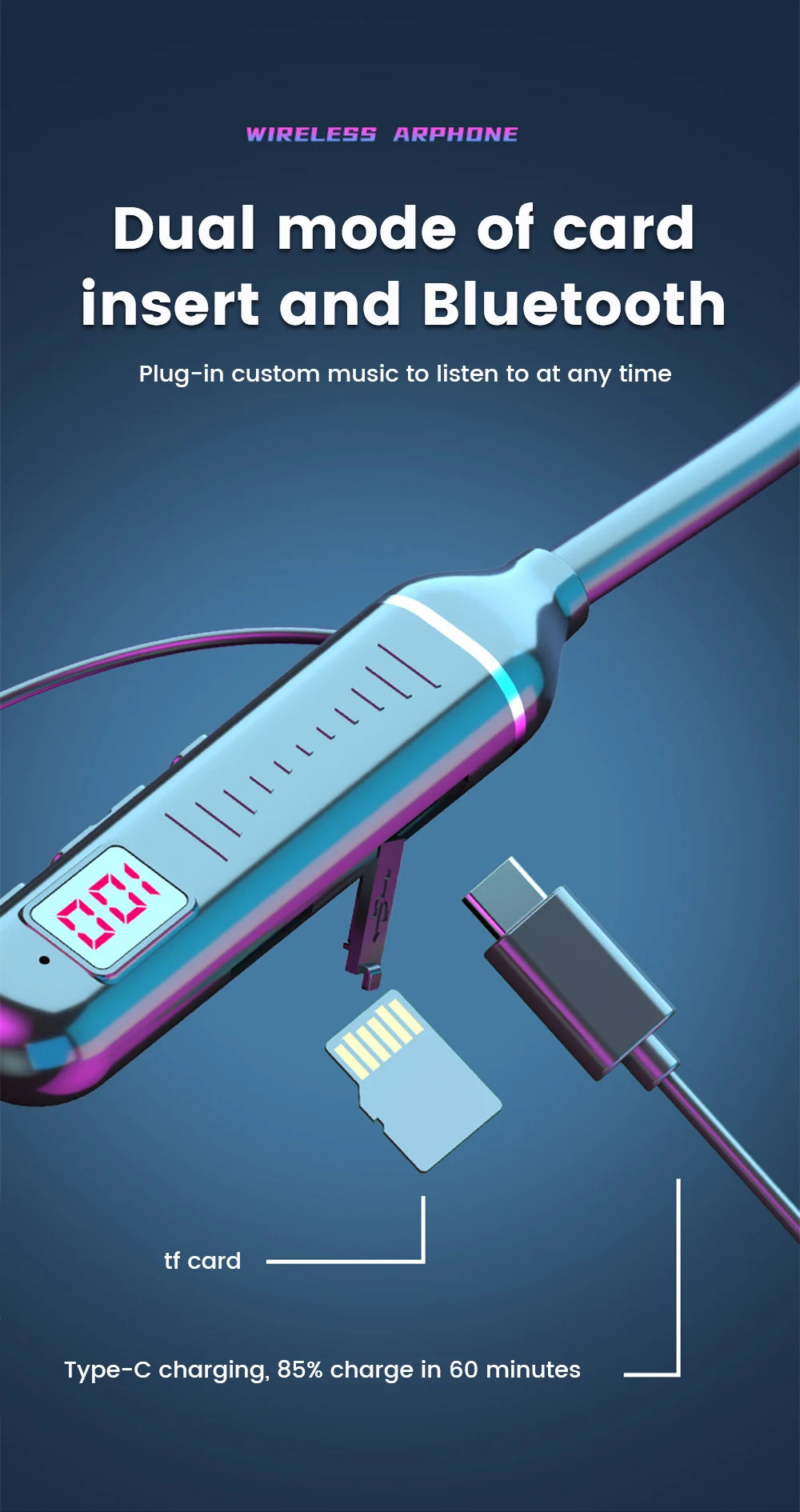 K58 Wireless Earphones Bluetooth 5.3 Neckband Headphones Gaming LED Display HIFI Headset Sports TWS Earbuds With Mic TF Card