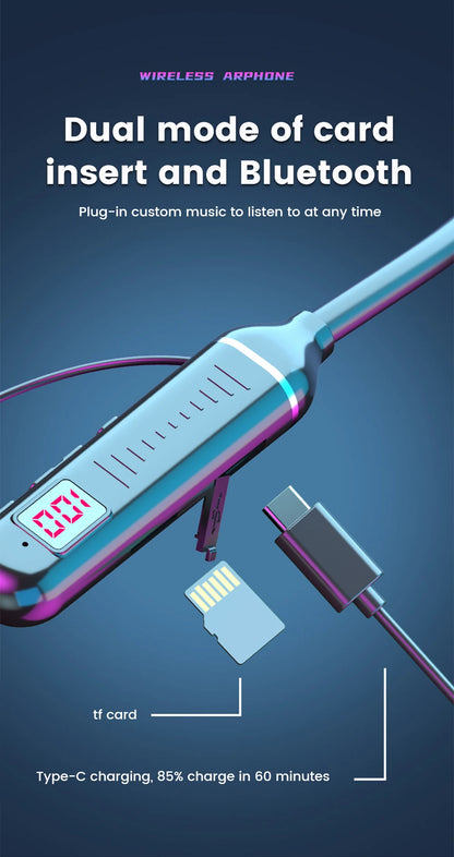 K58 Wireless Earphones Bluetooth 5.3 Neckband Headphones Gaming LED Display HIFI Headset Sports TWS Earbuds With Mic TF Card