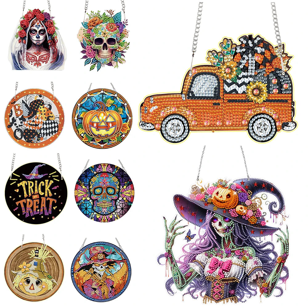 Special Shape Halloween Pumpkin Carriage 5D DIY Diamond Painting Dots Pendant Rhinestone Diamond Art Pendants for Wall Window