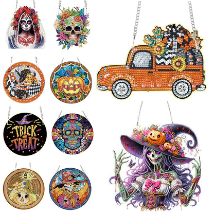 Special Shape Halloween Pumpkin Carriage 5D DIY Diamond Painting Dots Pendant Rhinestone Diamond Art Pendants for Wall Window