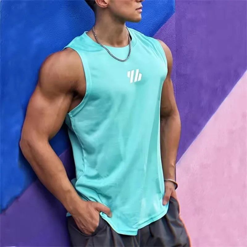2025 newest Summer Gym Vest High Quality mesh Shirt Sleeveless T-shirts Men Tank Tops running Fitness Sports Vest men Clothing