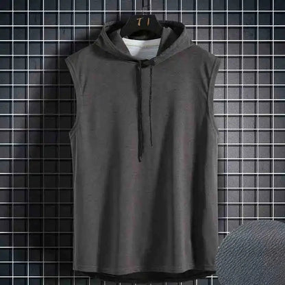 Men Tie Collar Hooded Sleeveless Vests Male Summer Loose Solid Hip Hop Tee Shirt Tops