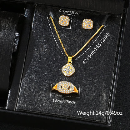 6Pcs Fashion Luxury Women Watch Necklace Earrings Ring Set For Women Rhinestone Wristwatch Bracelet Set Valentine's Day Gift