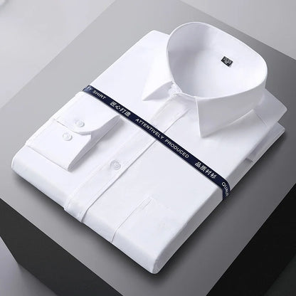 Men Formal Shirt Long Sleeve Office Solid Color Anti-Wrinkle Fashion Business Pocket White Social Pocket OfficeWhite Shirt S-5XL