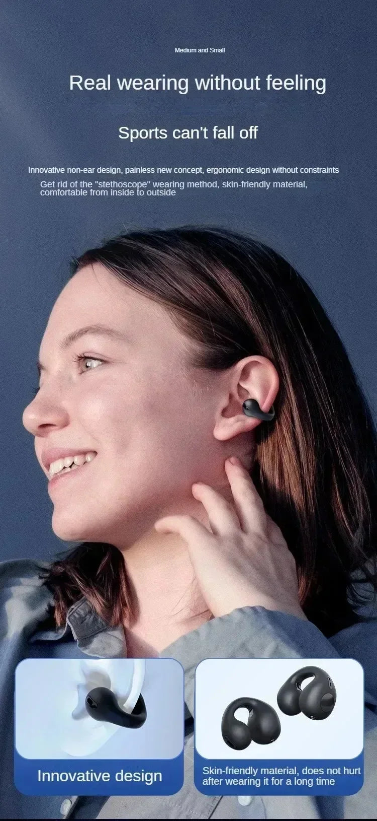 Bluetooth Headset 5.3 Wireless Bone Conduction Headphones Clip Ear Music Noise Canceling HD Call Sports Gaming Earphone