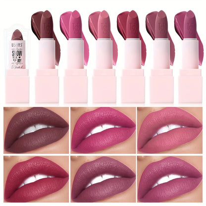 USHAS Purple Matte Lipstick Long Lasting Waterproof 6 Color Lipsticks Sexy Nude Velvet Halloween Brown Moisturizing Lip Makeup