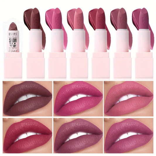 USHAS Purple Matte Lipstick Long Lasting Waterproof 6 Color Lipsticks Sexy Nude Velvet Halloween Brown Moisturizing Lip Makeup
