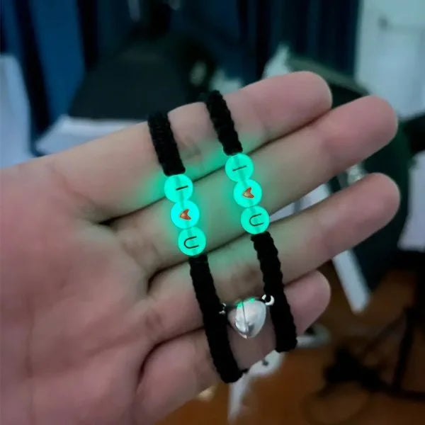 2 PCS/Set Butterfly Couples Pendant Luminous Bracelet For Women Lover Black Rope Charm Friendship Girlfriend Party Jewelry Gift