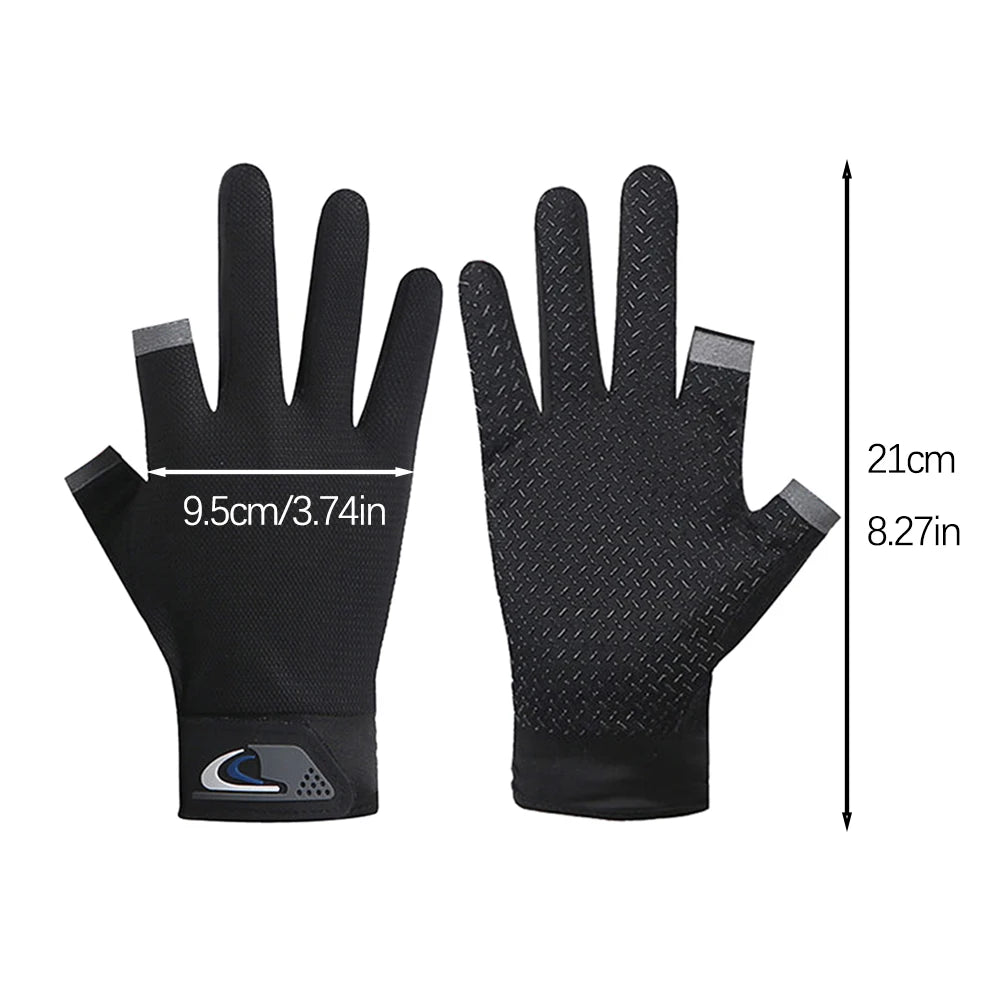 Summer Men Fishing Gloves Women Two Finger Cut Male Touchscreen Angling Anti-Slip Sun-Proof Breathable Cycling Fitness Gloves