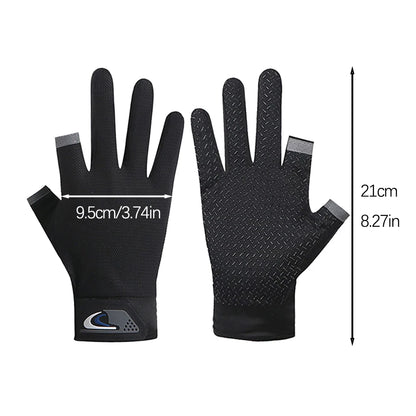 Summer Men Fishing Gloves Women Two Finger Cut Male Touchscreen Angling Anti-Slip Sun-Proof Breathable Cycling Fitness Gloves