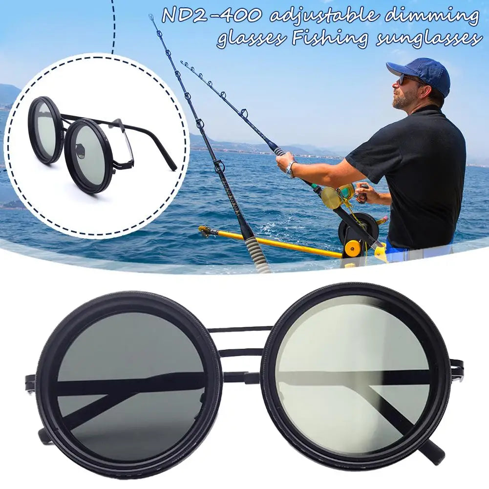 ND2-400 9 Level Adjustable Dimming Polarized Fishing Round Men Sunglasses Vintage Punk Driving Sunglasses Gift Hard Case