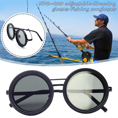 ND2-400 9 Level Adjustable Dimming Polarized Fishing Round Men Sunglasses Vintage Punk Driving Sunglasses Gift Hard Case