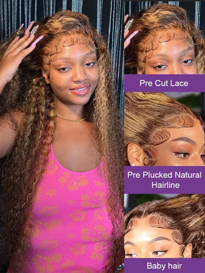 Loose Deep Wave Wig Human Hair Ready To Wear13x4 13x6 Lace Closure Curly Highlight Ombre 4/27 Preplucked Hairline Pre Cut