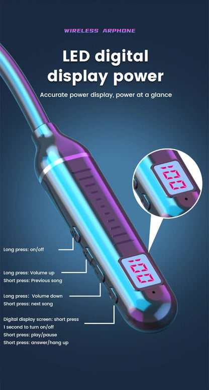 Bluetooth 5.2 Earphones Neckband Headphones TWS Wireless Headsets HiFi Stereo LED Digital Display Dual Mode Waterproof Earbuds