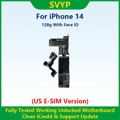 100%Working Fully Tested Mainboard For iPhone 14 Pro Max Unlocked Motherboard With Face ID Cleaned iCloud US E-SIM Version