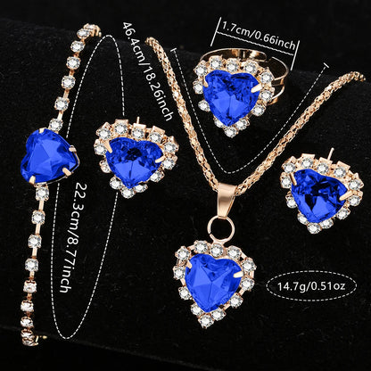6pcs/set Women's Luxury Rhinestone Quartz Watch Elegant Fashion Analog Wrist Watch & Synthetic Gem Jewelry Set, Gift For Mom Her