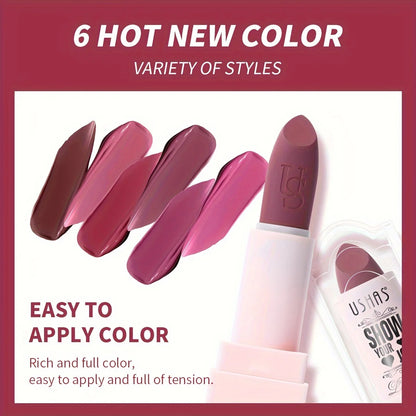 USHAS Purple Matte Lipstick Long Lasting Waterproof 6 Color Lipsticks Sexy Nude Velvet Halloween Brown Moisturizing Lip Makeup