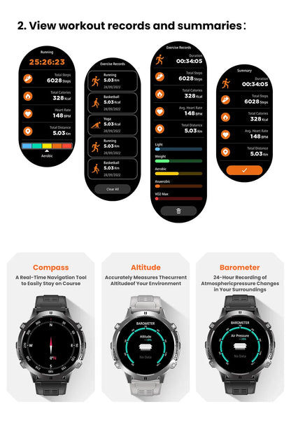 T-Rex 3 Military Grade 1000mAh Battery Smart Watch 10ATM Waterproof GPS Compass Altimeter Call AMOLED Men Swim Sports Smartwatch