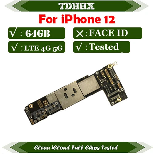 CleaniCloud Full Working Well Mainboard for iPhone 12Pro / 12 Pro MAX Motherboard with Face ID OK Main Logic Board 12Mini
