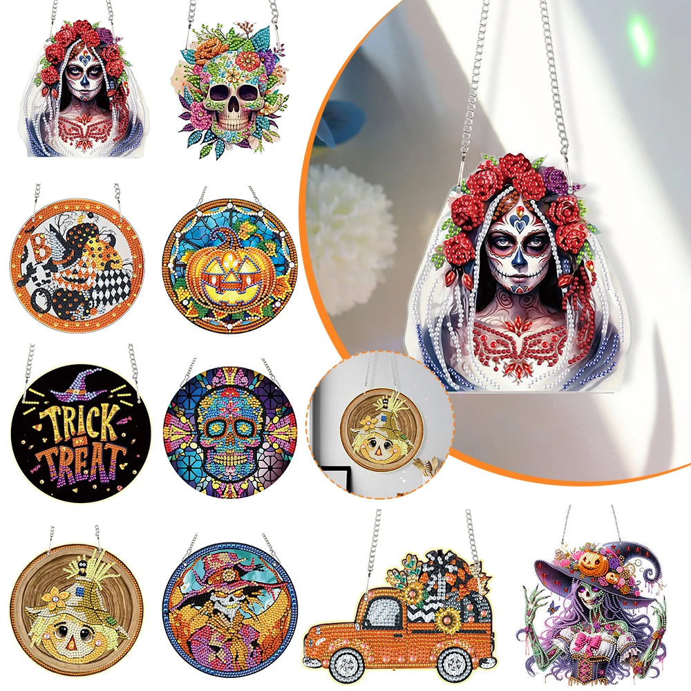 Special Shape Halloween Pumpkin Carriage 5D DIY Diamond Painting Dots Pendant Rhinestone Diamond Art Pendants for Wall Window